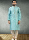 Sky Blue Colour New Design Jacquard Silk Brocade Festive Wear Latest Kurta Pajama Mens Collection 1219-1002